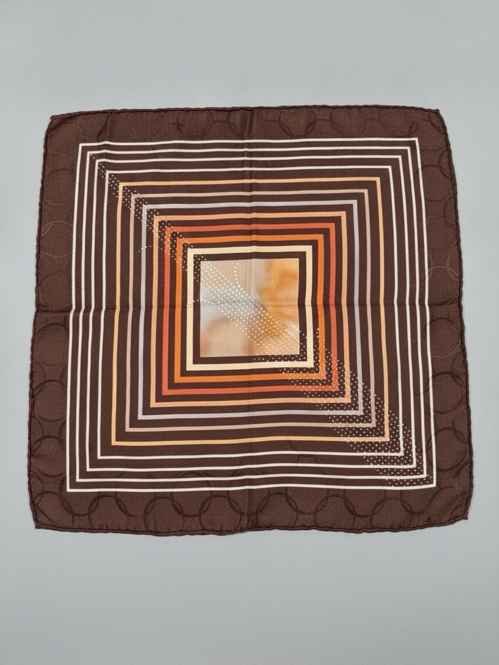 Vintage 100% Silk Scarf or Pocket Square, Brown Geometric Print, 13”